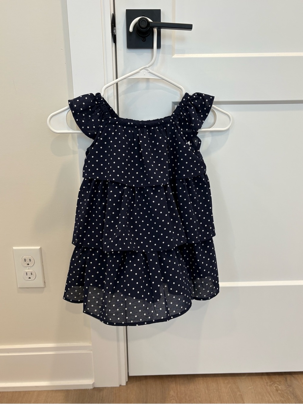 NWT Janie and Jack Navy Polka Dot Ruffle Tiered Tank Dress Size 2T